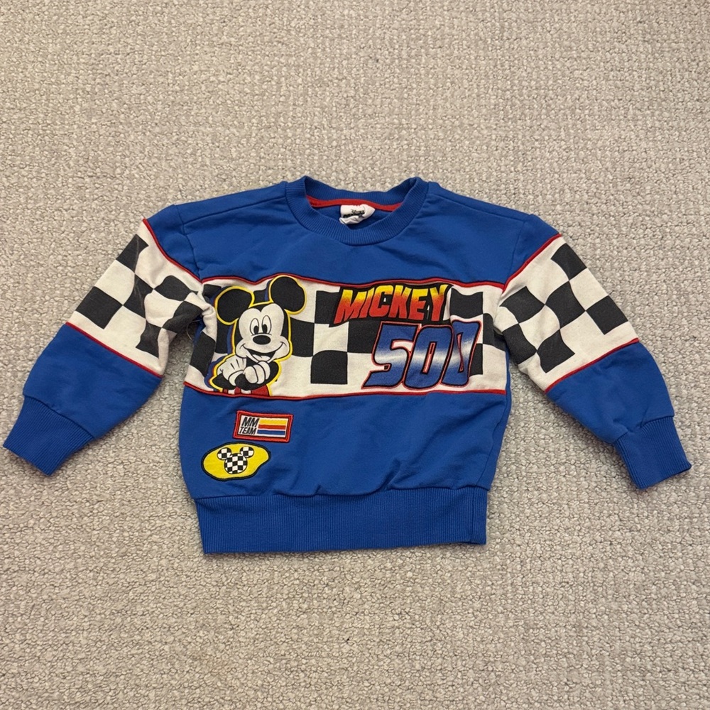 Disney Blue Mickey 500 Racing Sweatshirt with Checkered Detail